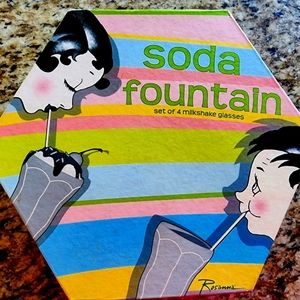 Vintage Rosanna Soda Shop Fountain Set/4 Glasses Milk Shake Multi Colored
